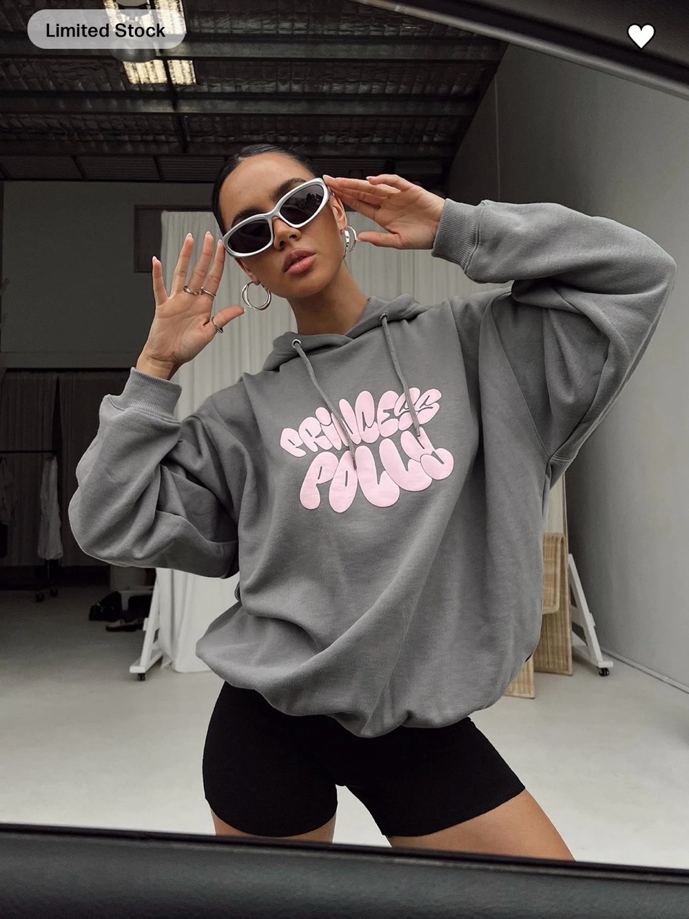 Princess Polly Grey Hoodie with Pink Logo Graphic size 0 XS